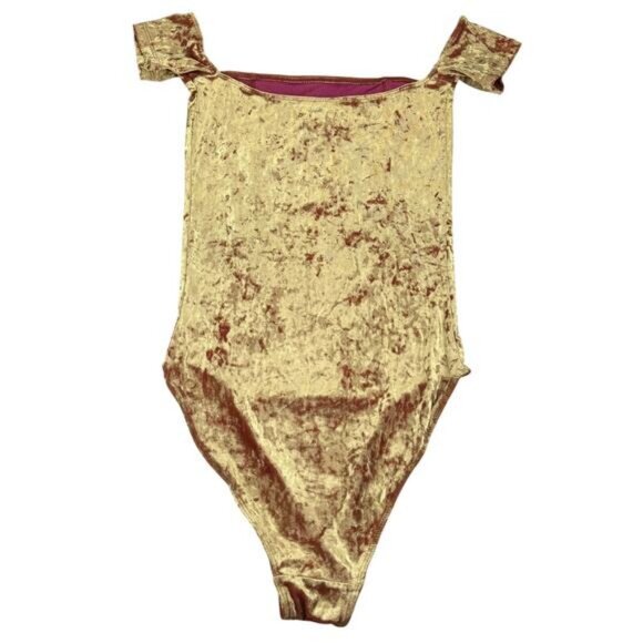 NWT OUT FROM UNDER UO Crushed Velvet Off-The-Shoulder Bodysuit Terracotta Small - Picture 4 of 5